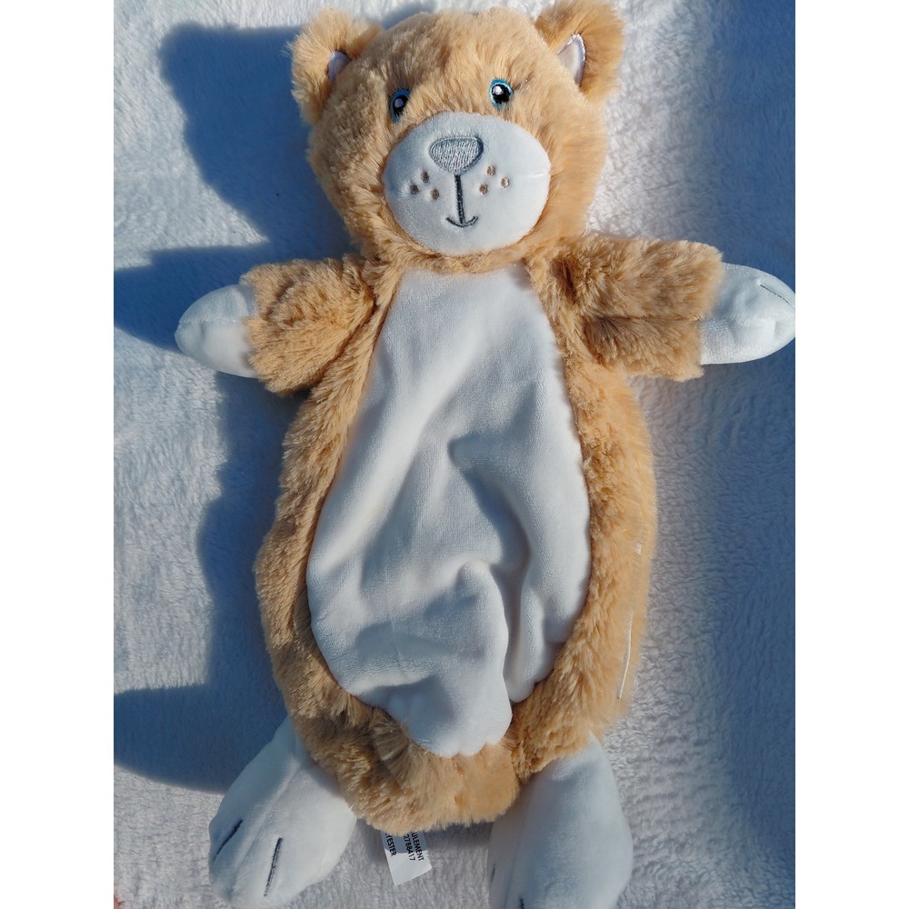 Blankets & Beyond Tan And white Kitty Cat Plush Lovey Blue Eyes 15 Inch